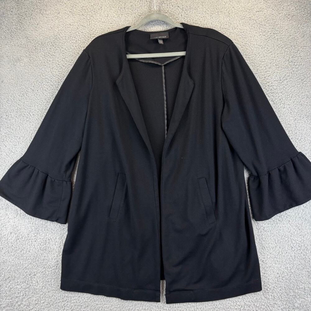 Lane Bryant Jacket Womens 18 20 Black Open Front Ruffle Sleeve Stretch Business